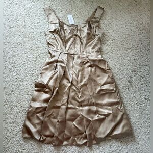 New Banana Republic dress silk charmeuse champagne gold a line straps pockets 4